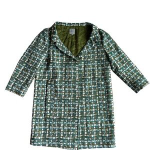 COS Green and White Textured Short Coat  7/8 Sleeve Lenght Pockets Size 40/M